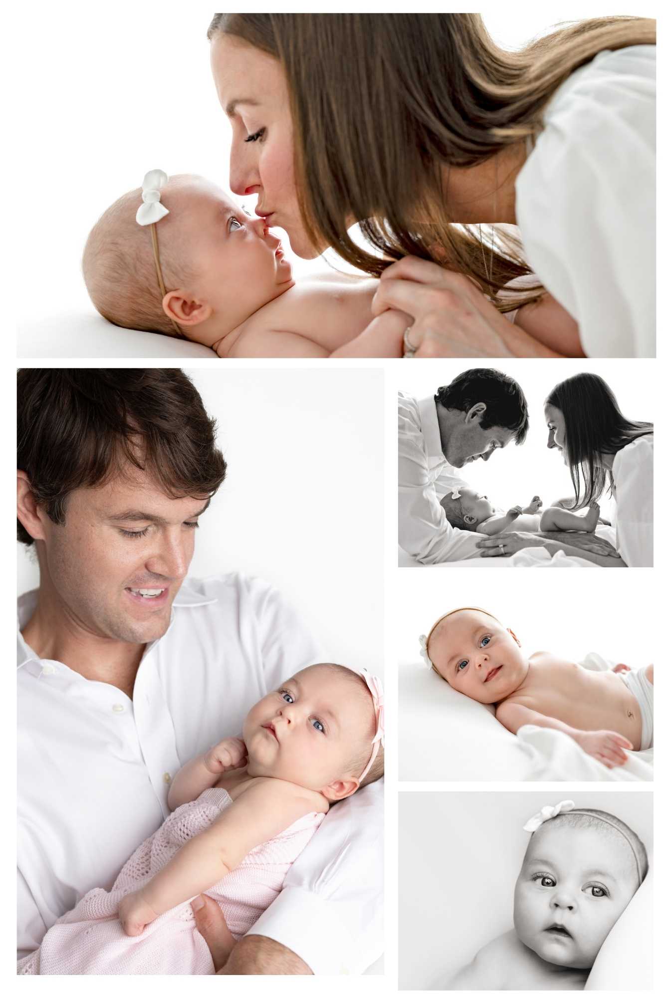 Collage of newborn baby girl pictures with both mom and dad